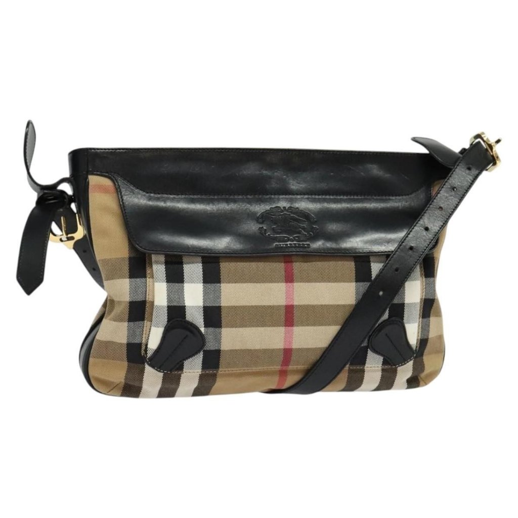 Authentic Burberry Nova Check Shoulder Bag Canvas Beige Gold
